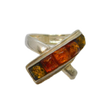Sterling Silver 5 Multi-Colour Baltic Amber Cross Over Ring Vintage c1970 Size P