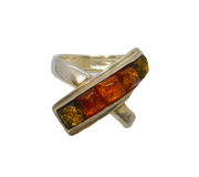 Sterling Silver 5 Multi-Colour Baltic Amber Cross Over Ring Vintage c1970 Size P
