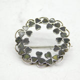 Victorian Sterling Silver & Connemara Marble Shamrock Brooch Antique c1880s