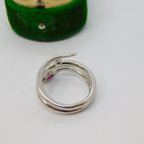 Sterling Silver, Ruby & Spinel Set Crossover Ring Vintage c1970 Size O UK