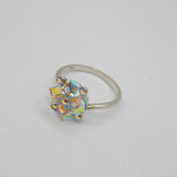 Sterling Silver Colourful Crystal Modernist Dress Ring Modern c1990 Size P 1/2