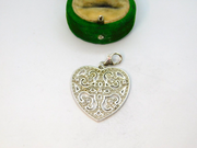 Sterling Silver Ornate Cutwork Spinel Set Heart Charm Pendant Vintage c1970