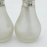 Sterling Silver & Frosted Glass Pair of Novelty Light Bulb Salt & Pepper Shakers