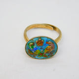 Sterling Silver Gilt Colourful Enamel Birds & Flowers Dress Ring Vintage c1950