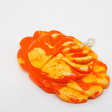 Sterling Silver Mounted Carved Pressed Amber Large Flower Pendant Vintage