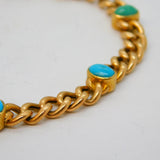 Edwardian 15ct Yellow Gold & Turquoise Set Chain-Link Bracelet Antique c1910s