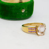 Sterling Silver Gilt Clear & Purple Crystal Set Ring Vintage c1970 Size L 1/2