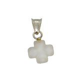 Sterling Silver Frosted Quartz Small Cross Charm Pendant Modern c1990s