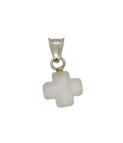 Sterling Silver Frosted Quartz Small Cross Charm Pendant Modern c1990s