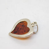 Sterling Silver & Amber Set Heart Drop Pendant Vintage c1980s