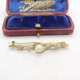 Gold on Sterling Silver, Paste & Pearl Set Bar Brooch Vintage c1960