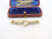Gold on Sterling Silver, Paste & Pearl Set Bar Brooch Vintage c1960