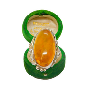 Sterling Silver Cabochon Baltic Amber Chunky Studio Ring Vintage c1970 Size O