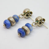 Pair of Sterling Silver & Blue Hardstone Beaded Stud Drop Earrings Vintage c1970