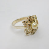 Sterling Silver Marcasite & Pearl Art Deco Dress Ring Antique c1930 Size Q