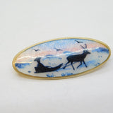K. Hestenes Norwegian Sterling Silver Enamel Reindeer Sled Brooch Vintage