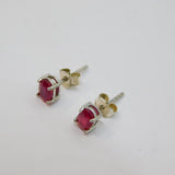 Pair of Sterling Silver Oval Faceted Garnet Stud Earrings Vintage c1970
