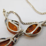 Sterling Silver & Baltic Amber Three-Part Floral Necklace Vintage c1970s