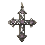 Sterling Silver Amethyst Set Gothic Cross Pendant Vintage