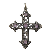 Sterling Silver Amethyst Set Gothic Cross Pendant Vintage