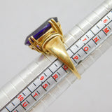 Sterling Silver Gilt Faceted Amethyst Cocktail Ring Vintage c1970 Size P 1/2