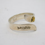 Taxco Sterling Silver & Brass Set Star 'Believe' Dress Ring Vintage c1980s