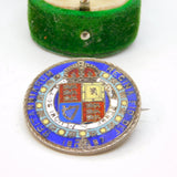 Victorian Sterling Silver Enamel Jubilee Half Crown Coin Brooch Antique 1887