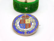 Victorian Sterling Silver Enamel Jubilee Half Crown Coin Brooch Antique 1887