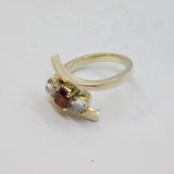 Sterling Silver Moonstone & Garnet Twist  Studio Ring Modern c1990 Size L 1/2