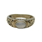 Sterling Silver Cabochon Moonstone Patterned Dress Ring Vintage c1970 Size L