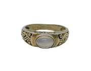 Sterling Silver Cabochon Moonstone Patterned Dress Ring Vintage c1970 Size L