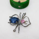 Sterling Silver Pink-Blue Paste Set Spider Insect Brooch Antique c1930 Art Deco
