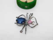 Sterling Silver Pink-Blue Paste Set Spider Insect Brooch Antique c1930 Art Deco