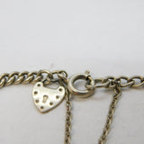 Sterling Silver Curb Link Chain Bracelet & Heart Lock Charm Vintage c1970s