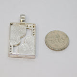 Sterling Silver Pink & Blue Shell Paste Rectangle Charm Pendant Vintage c1970