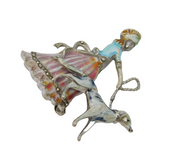 Sterling Silver, Enamel, Marcasite Lady with Dog Brooch Pin Antique c1940