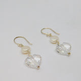 Pair of Sterling Silver Pearl & Crystal Heart Drop Earrings Contemporary c2015