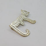 Sterling Silver Modernist Cat Initial E Brooch Vintage c1970