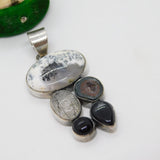 Sterling Silver Rutilated Quartz & Geode Set Statement Ring Vintage c1990