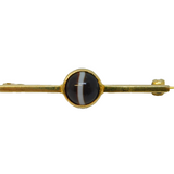 Victorian Sterling Silver Gilt Cabochon Banded Agate Bar Brooch Antique c1880