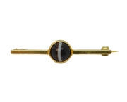 Victorian Sterling Silver Gilt Cabochon Banded Agate Bar Brooch Antique c1880