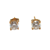 Pair of Rose-Gold On Sterling Silver CZ Solitaire Stud Earrings Modern c1990