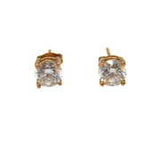 Pair of Rose-Gold On Sterling Silver CZ Solitaire Stud Earrings Modern c1990