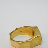 Studio Sterling Silver Gilt & Blue Topaz Set Large Dress Ring Vintage c1970s