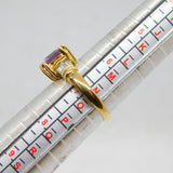 Gold On Sterling Silver Purple & White Crystal Ring Modern c1990 Size N 1/2