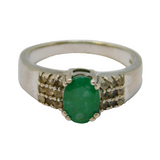 Sterling Silver Oval Emerald & White Sapphire Dress Ring Vintage c1970 Size Q