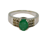 Sterling Silver Oval Emerald & White Sapphire Dress Ring Vintage c1970 Size Q