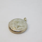 Sterling Silver Foliage Pattern Round Locket Charm Pendant Vintage c1970