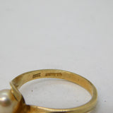 9ct Yellow Gold & Cultured Pearl Set Crossover Ring Vintage 1986 Birmingham