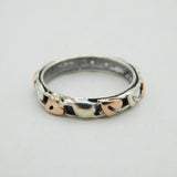 Clogau Welsh Sterling Silver & Rose Gold Leaf Pattern Cariad Band Ring Vintage
